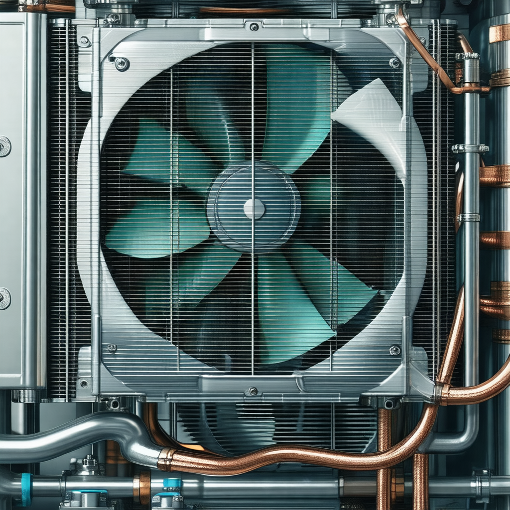 Large fan with a blue propeller, which is likely part of ...