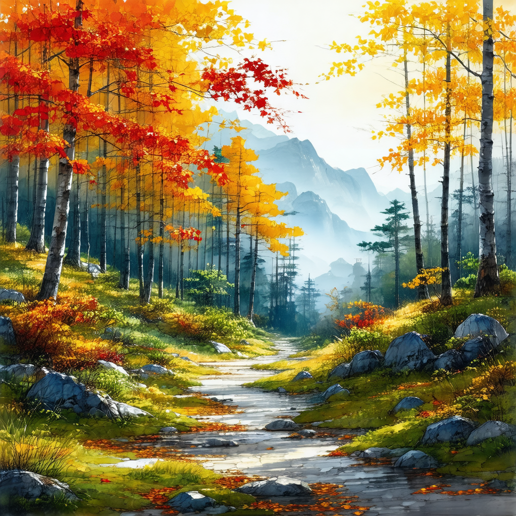 Beautiful forest scene with a dirt road running through it