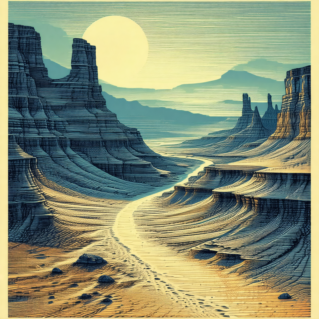 Beautifully drawn illustration of a desert landscape with...