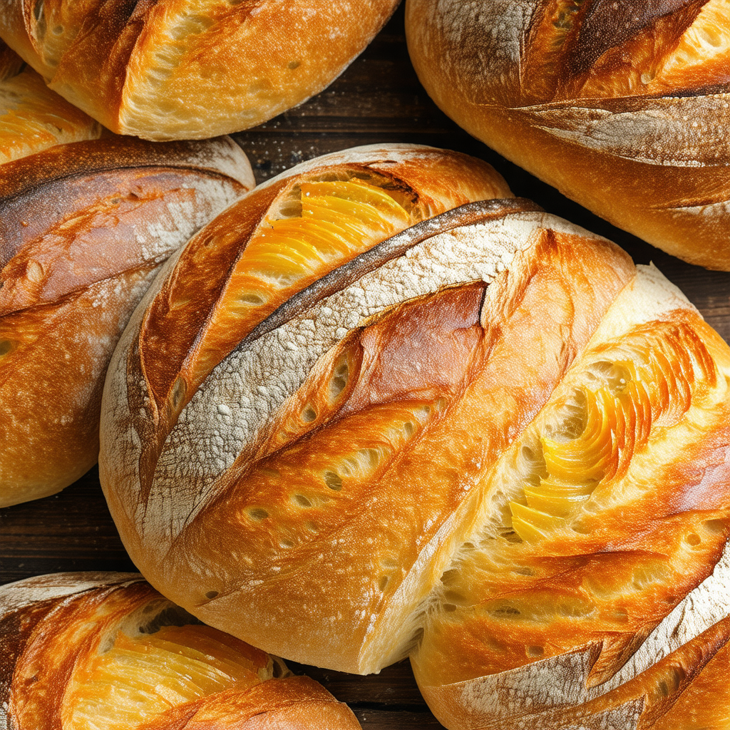 Wooden table with a variety of freshly baked breads