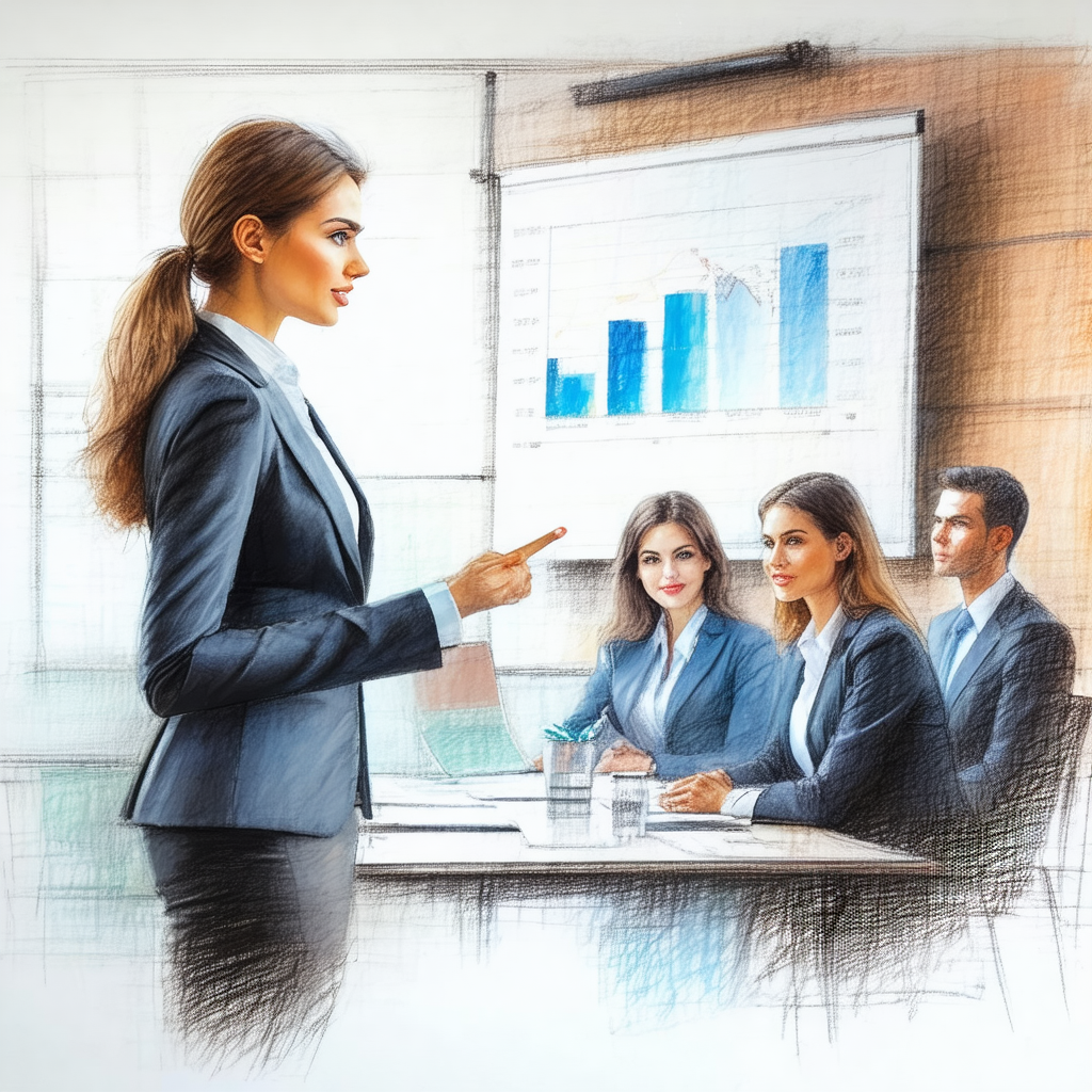 Painting of a woman in a business suit standing in front ...