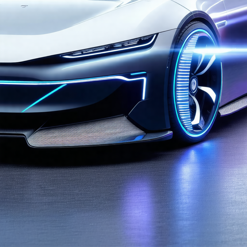 Futuristic car with blue and white colors