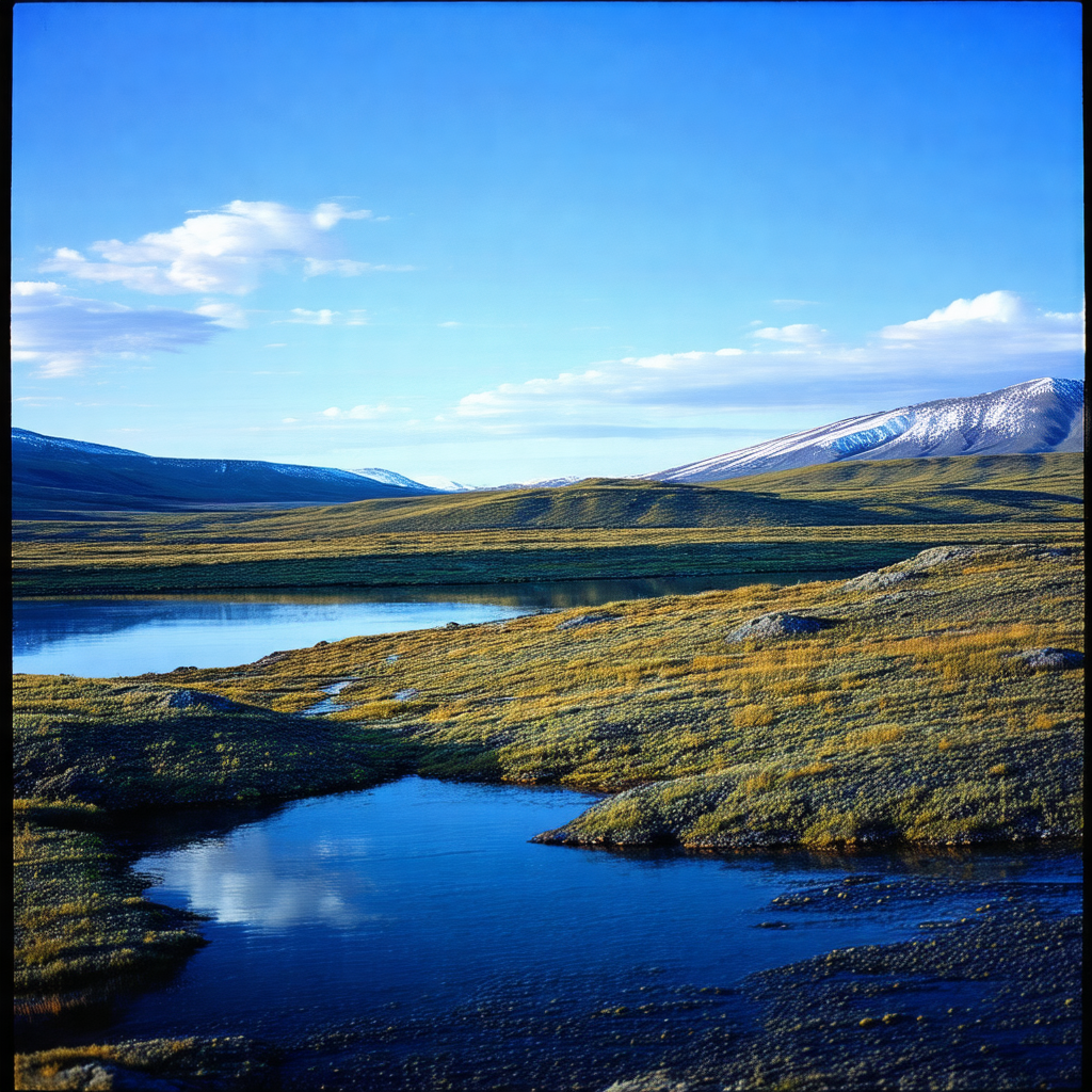 Serene landscape with a large body of water, possibly a l...