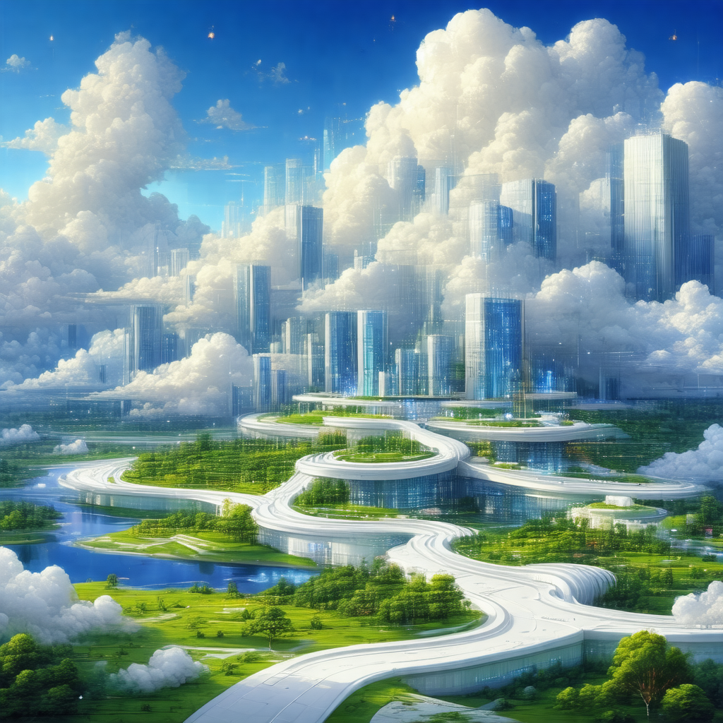 Futuristic cityscape with a large number of skyscrapers a...