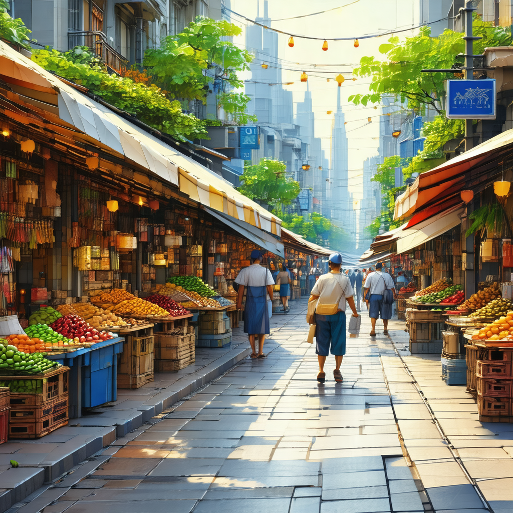 Bustling marketplace filled with people walking around an...