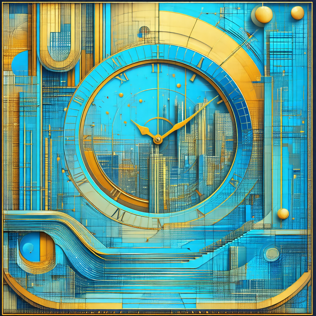 Large, blue clock with a gold trim, prominently displayed...