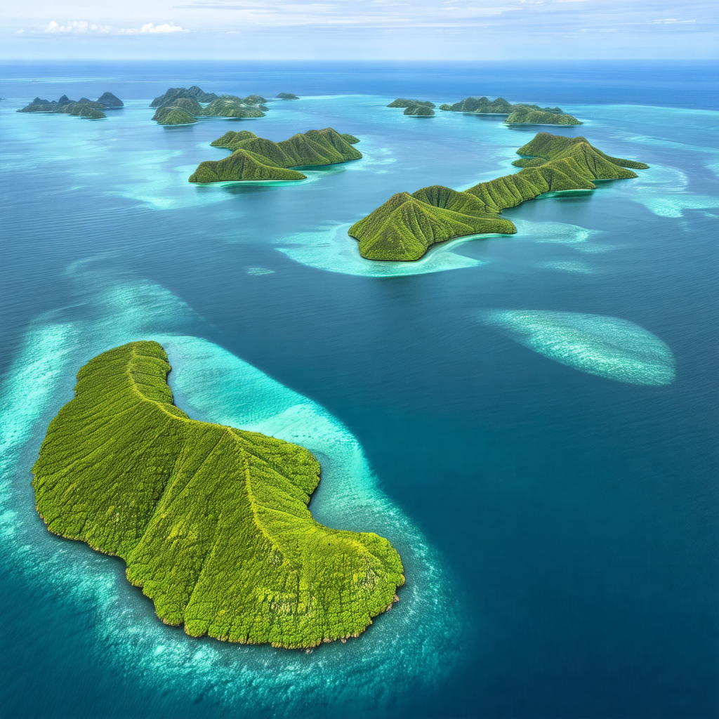 Beautiful blue lagoon with a group of small islands scatt...