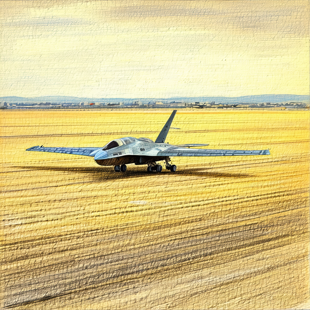 Large fighter jet parked on a dry grass field