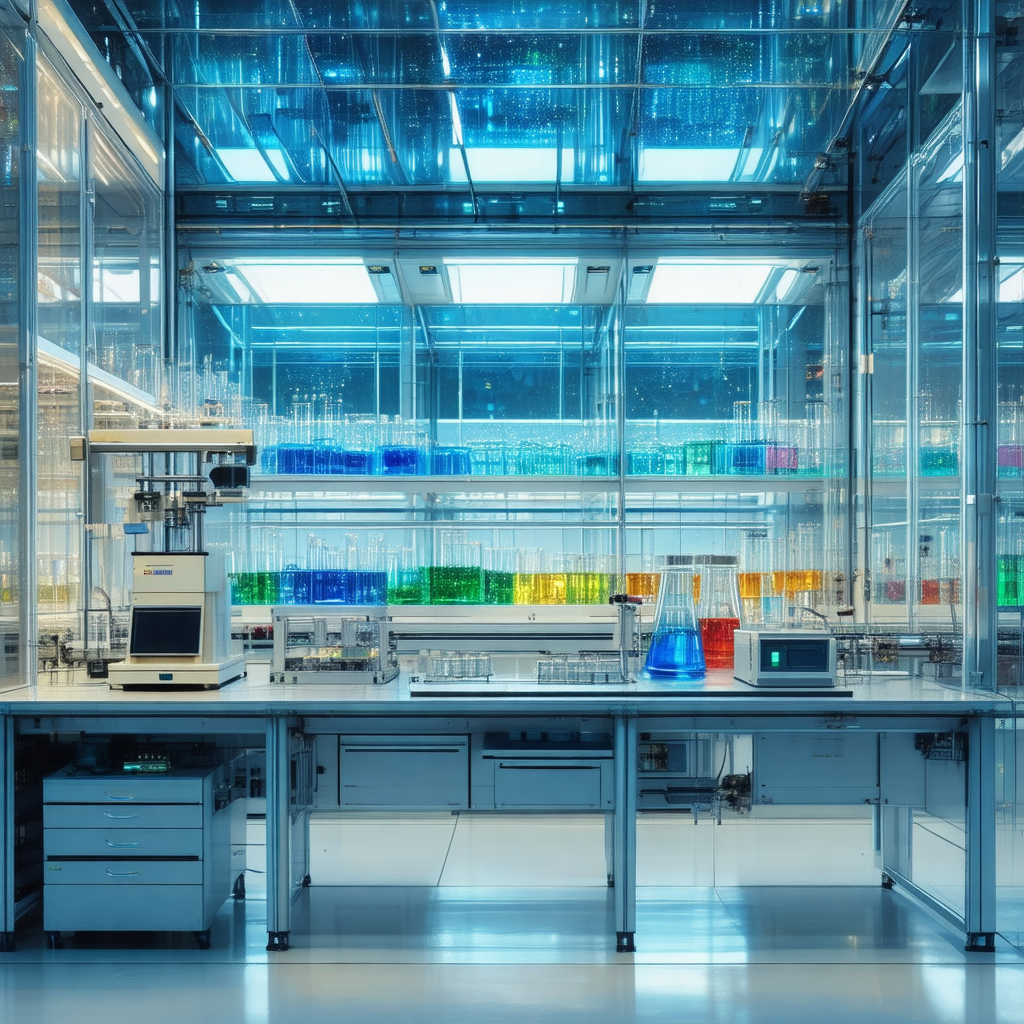 Clean and organized laboratory with a large number of gla...
