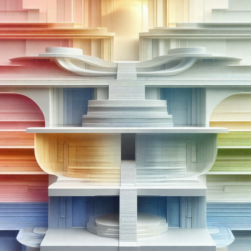 Three-dimensional model of a building, showcasing its var...