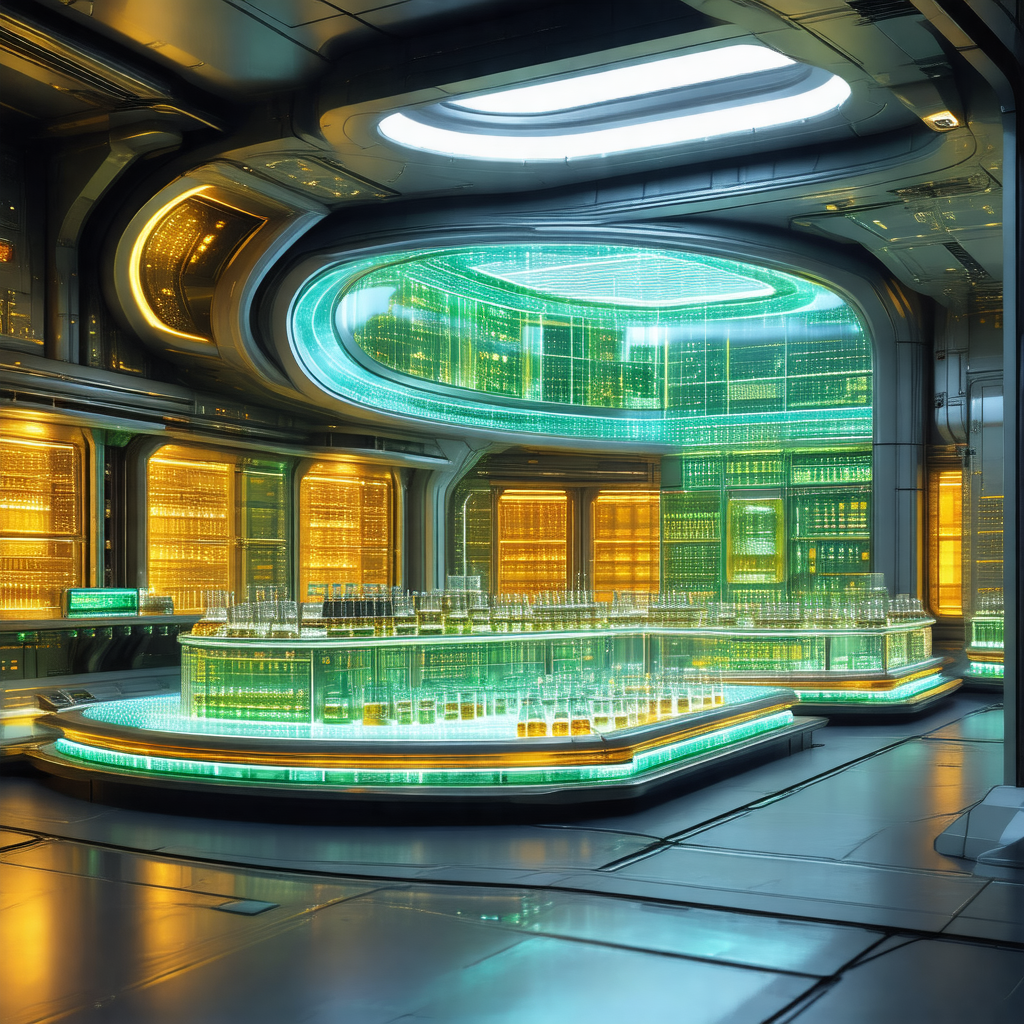 Futuristic bar with a large, circular counter