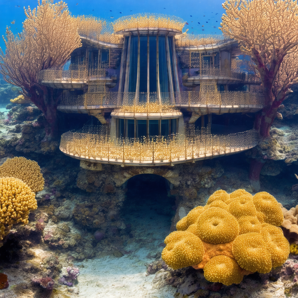 Large, modern-looking house situated on a coral reef