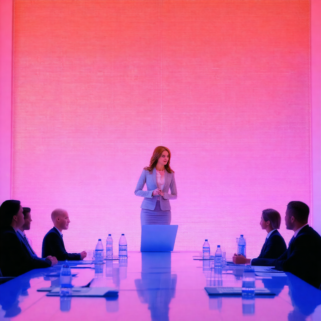 Group of people sitting around a large, round table