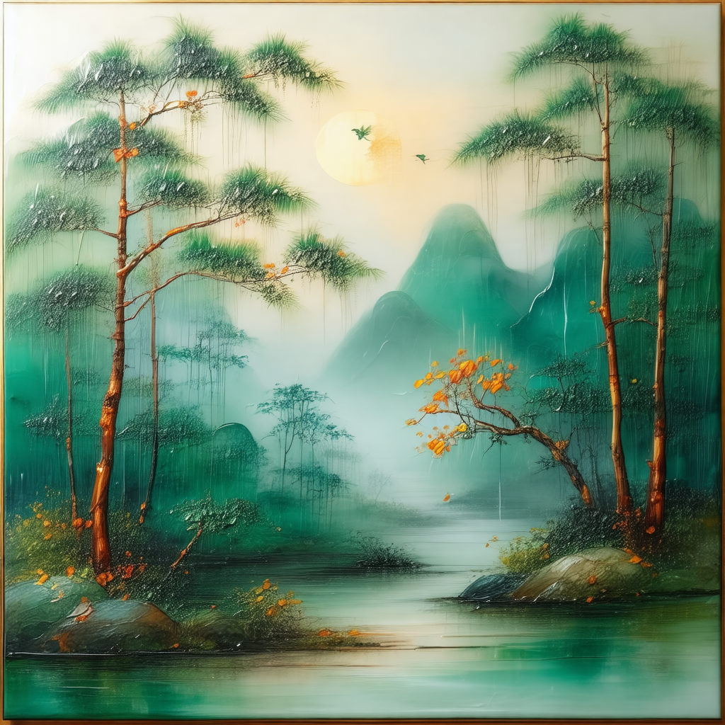 Serene scene of a forest with a river flowing through it