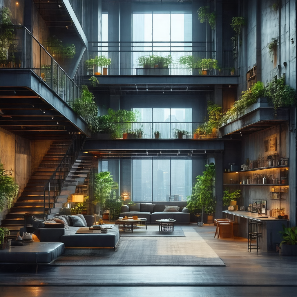 Large, modern apartment with a spacious living room and a...