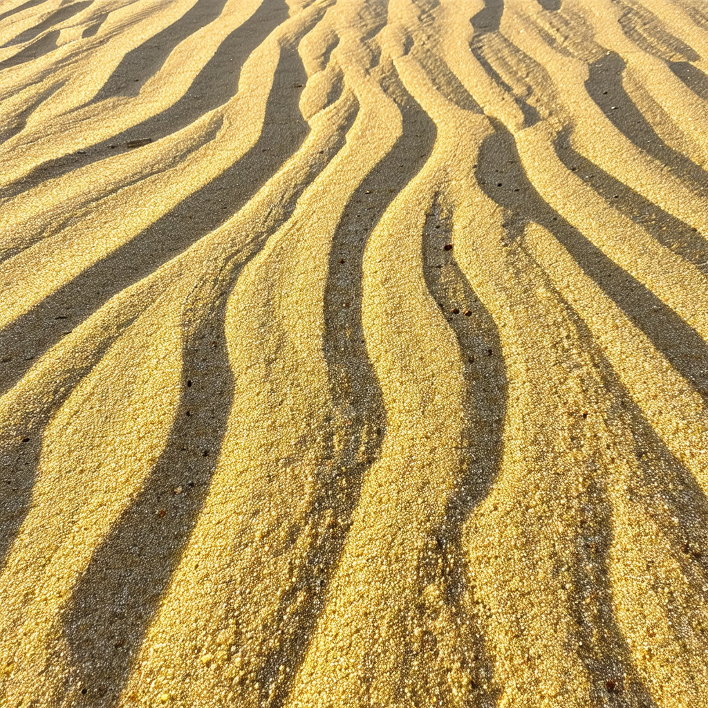 Sandy beach with a large, curved sand dune