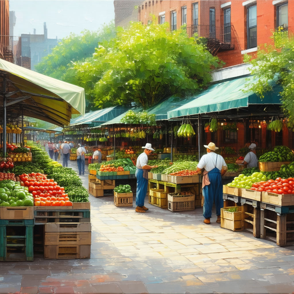 Bustling farmers market with a variety of fresh fruits an...