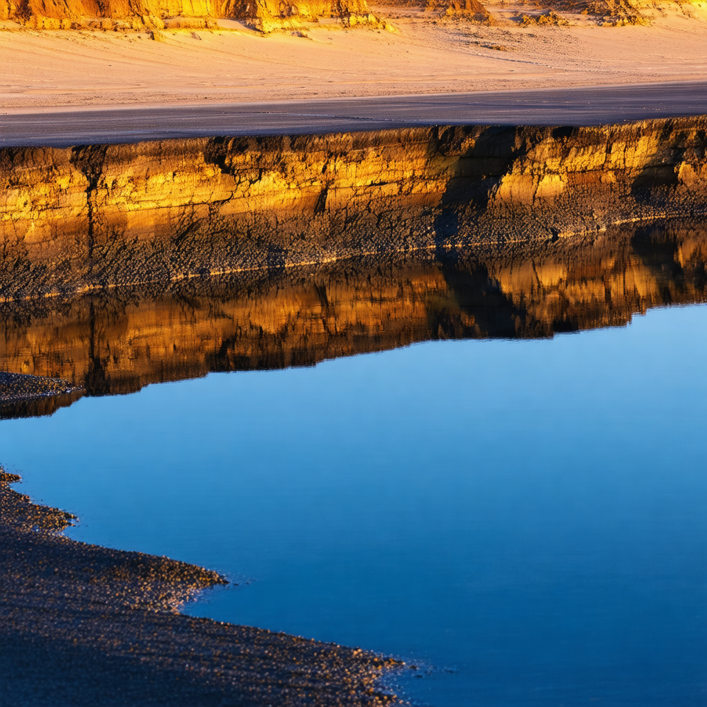 Serene beach scene with a body of water, possibly a lake ...