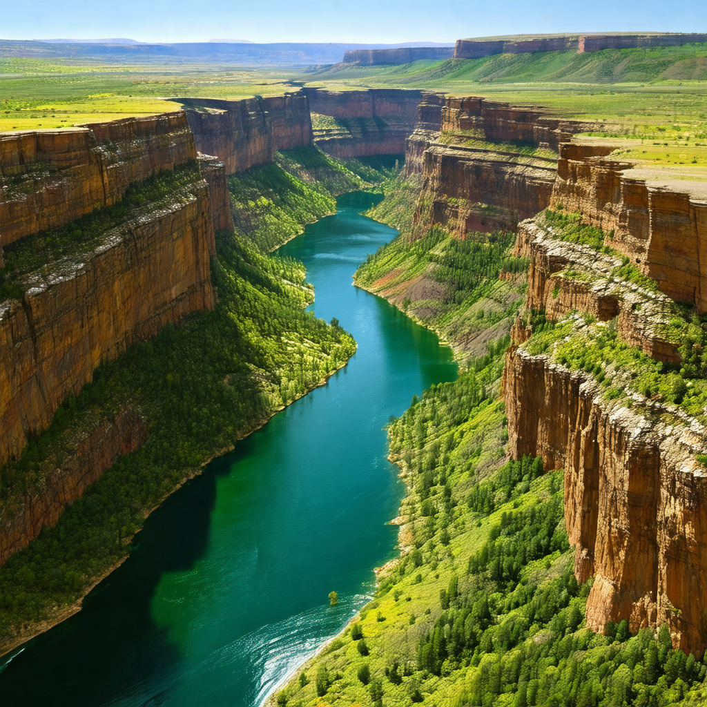 Beautiful river flowing through a valley, surrounded by t...
