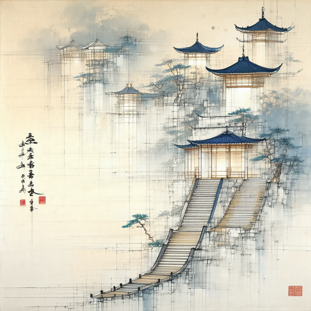 Painting of a chinese village with a large number of houses