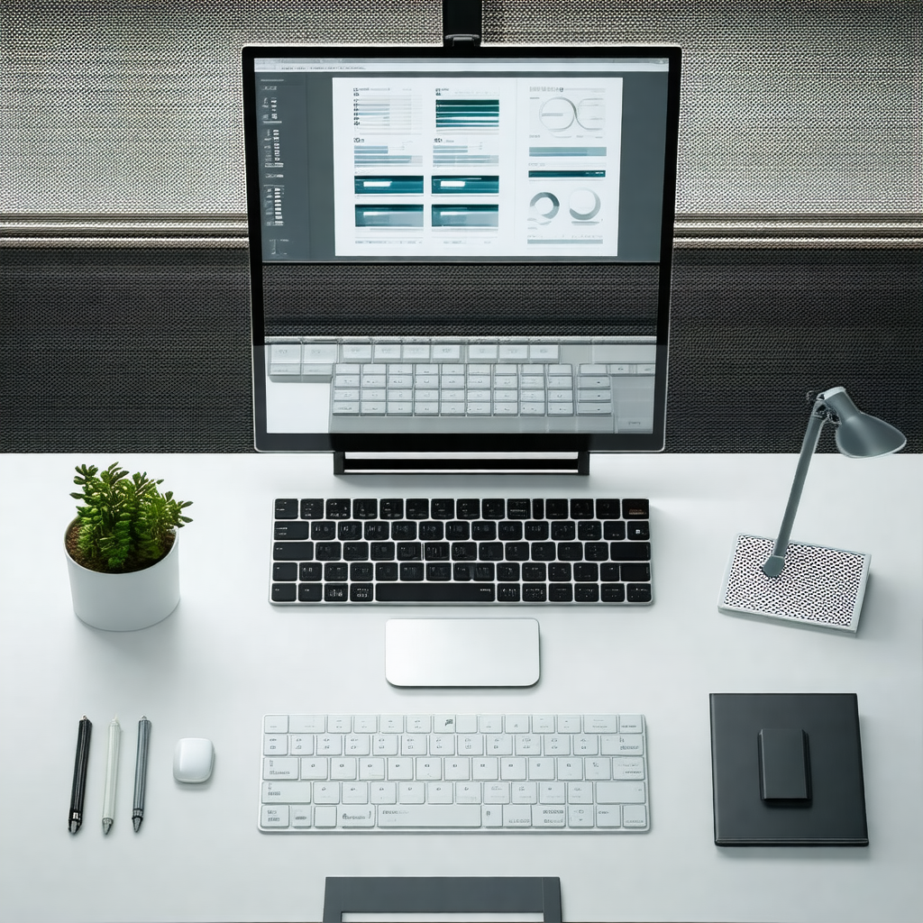 White desk with a laptop computer sitting on top of it