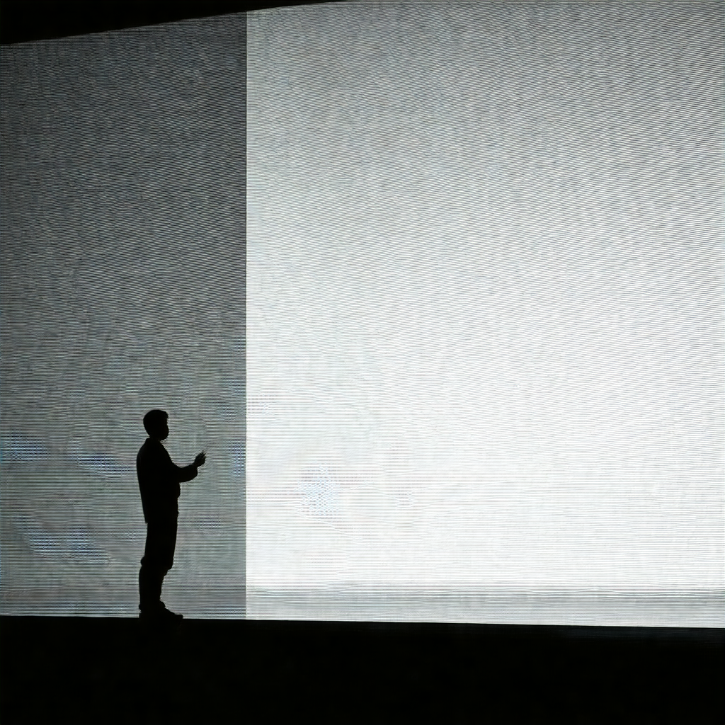 Man standing in front of a large screen, possibly a telev...