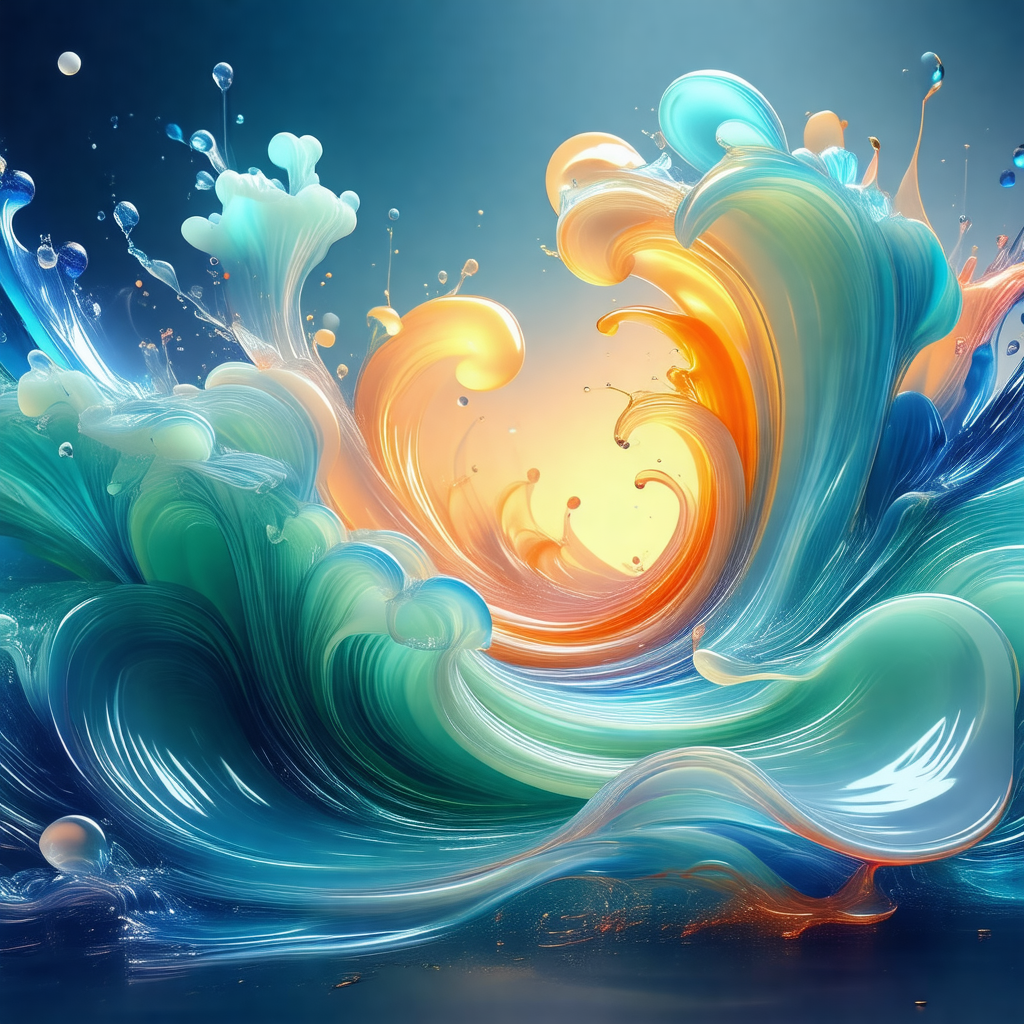 Painting of a wave, featuring a mix of blue, orange, and ...