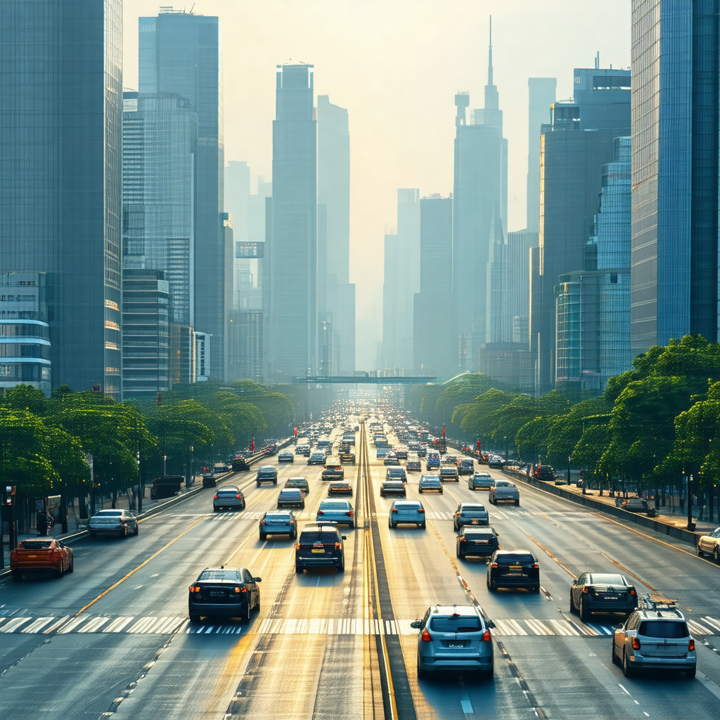 Busy city street filled with traffic