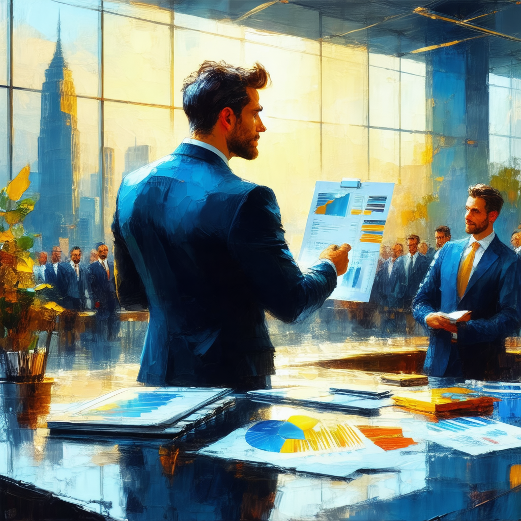 Group of businessmen gathered in a conference room, engag...