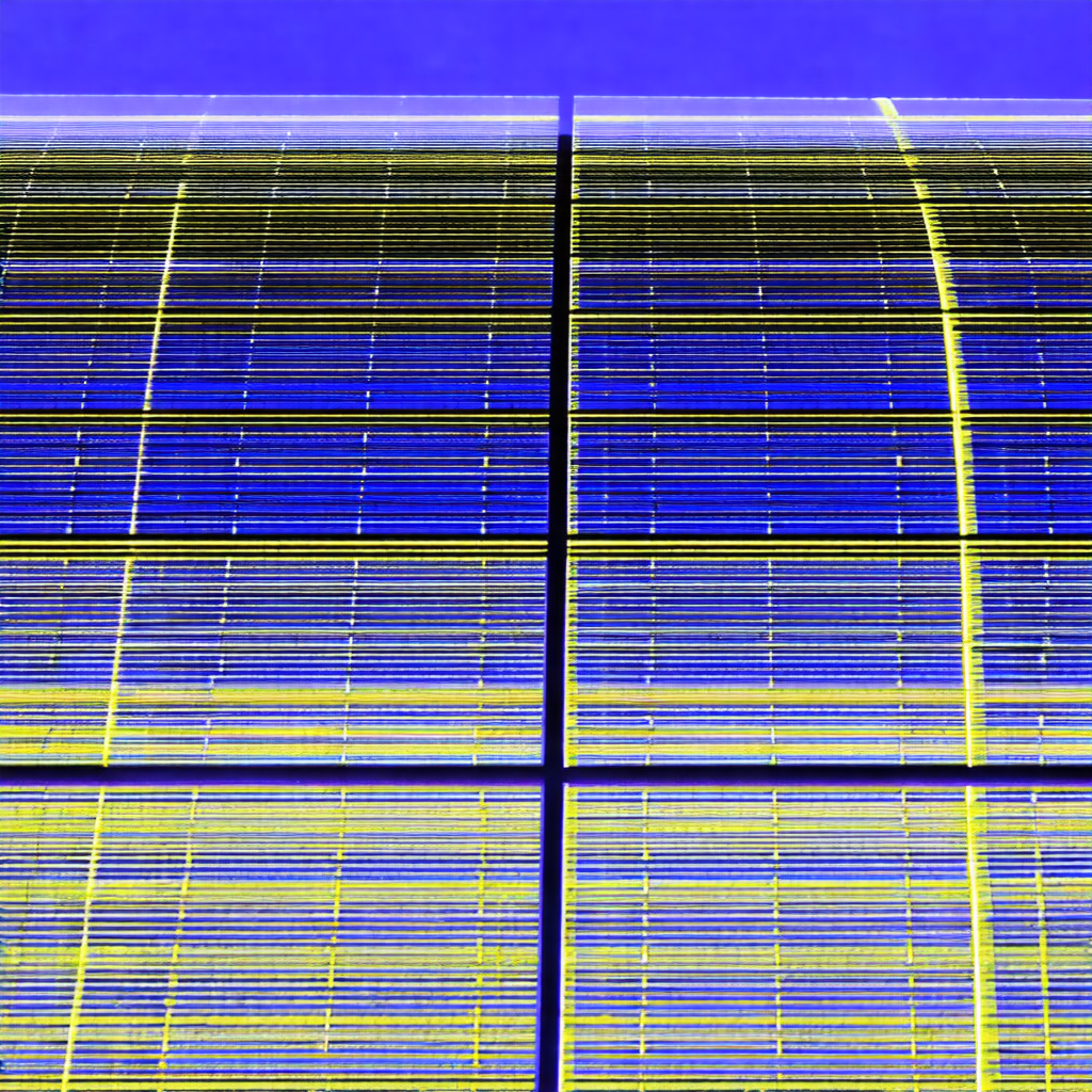 Large, blue solar panel with yellow lines running through it