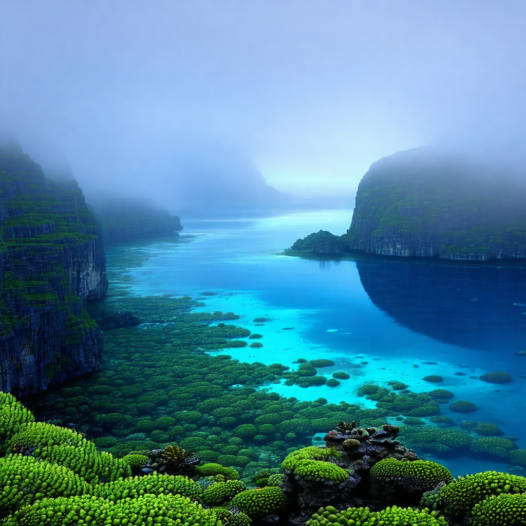 Beautiful blue lagoon surrounded by a lush green forest