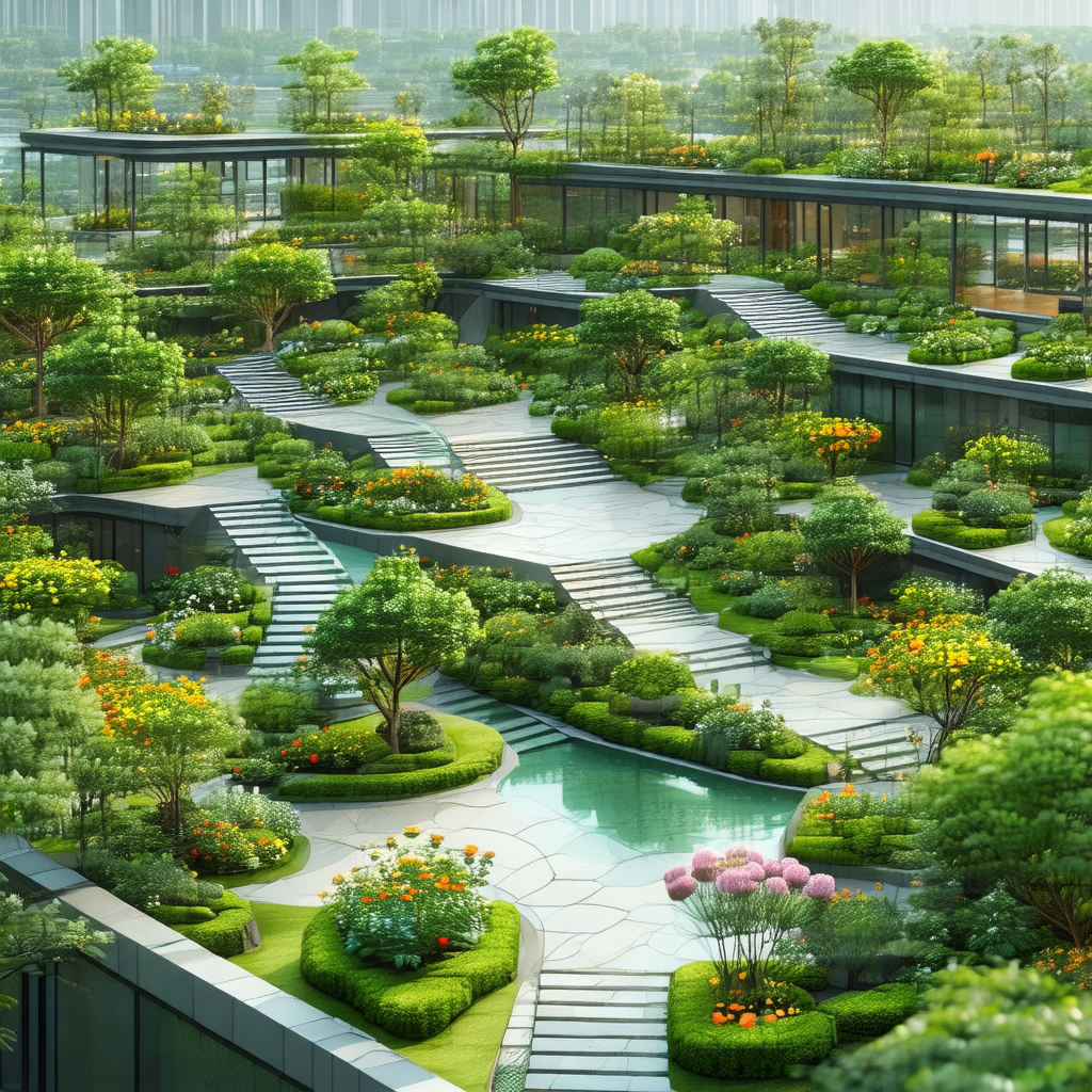 Large, lush green garden with a variety of plants and flo...