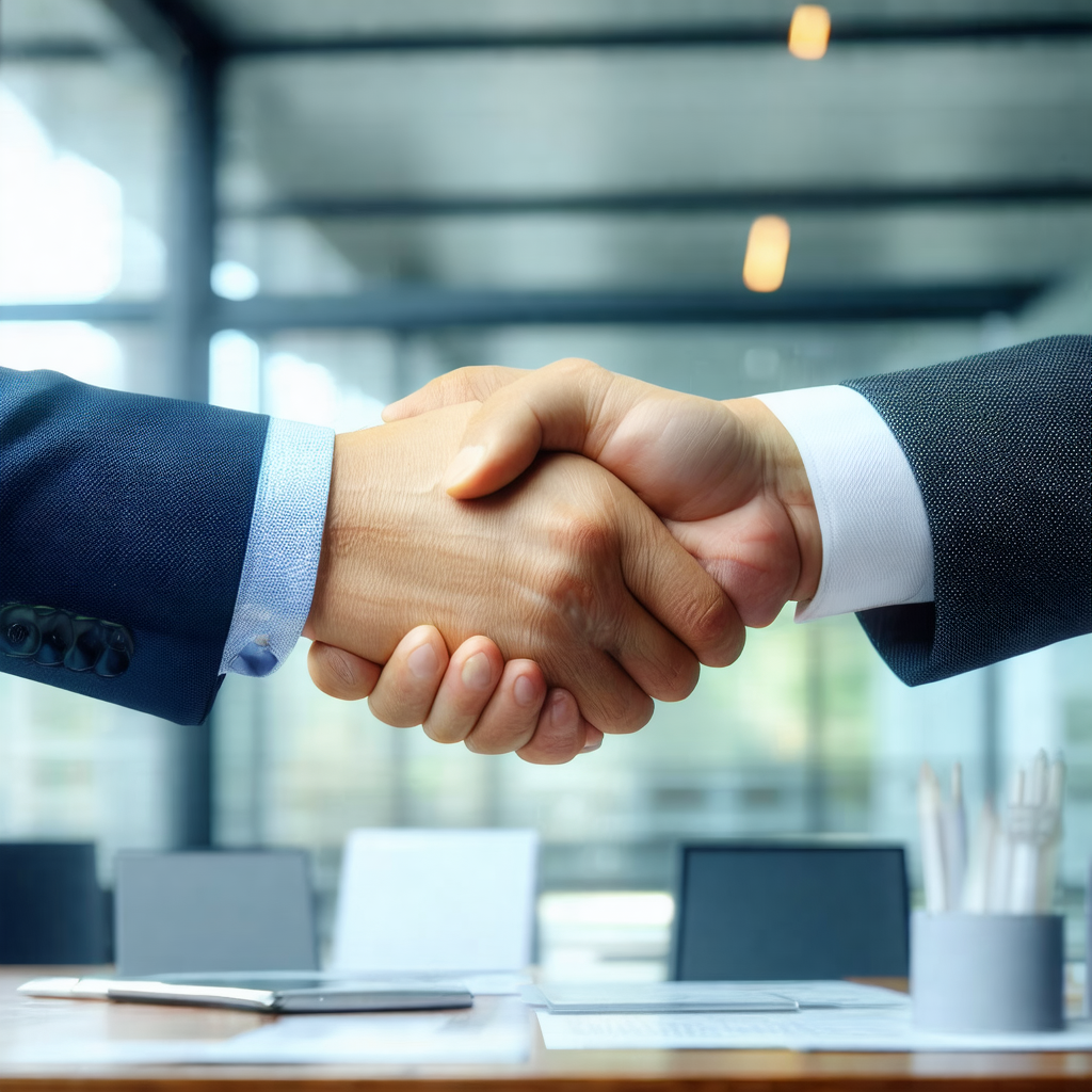 Two men shaking hands in a professional setting
