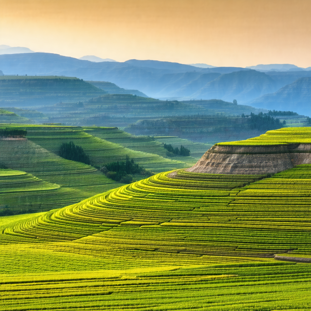 Lush green hillside with a beautiful mountain range in th...