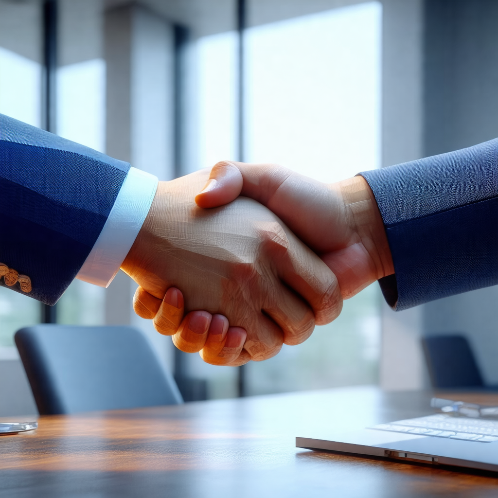 Man and a woman shaking hands in a professional setting