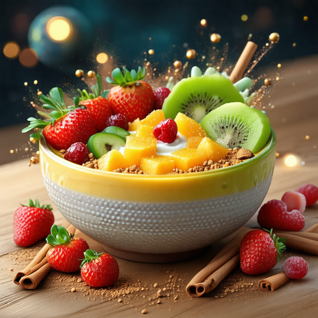 Large bowl filled with a variety of fruits and nuts
