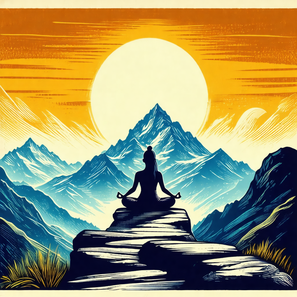 Person sitting in a meditative position on a rock, overlo...