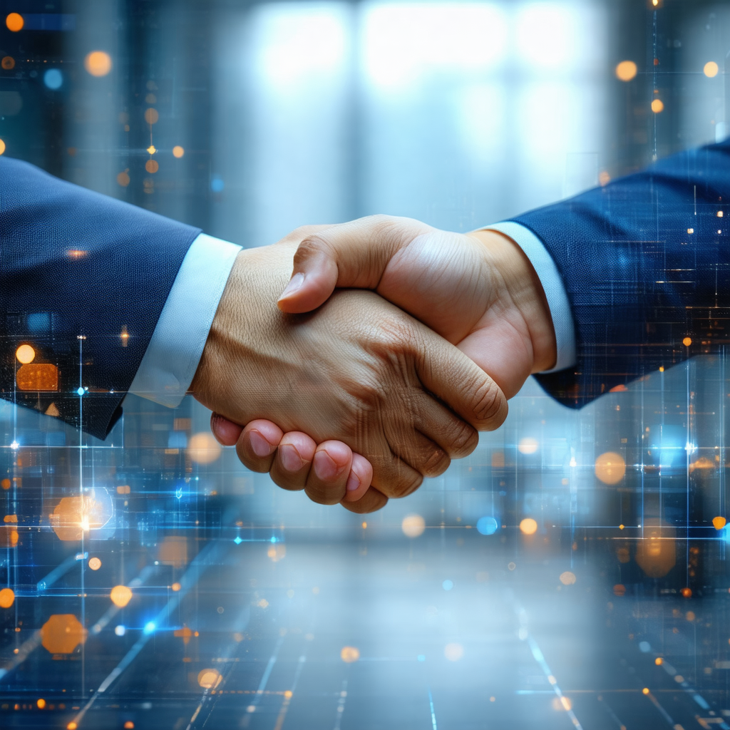 Two men shaking hands in a room