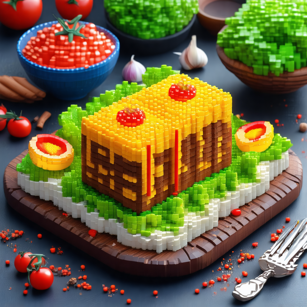 Unique cake made of legos, placed on a dining table