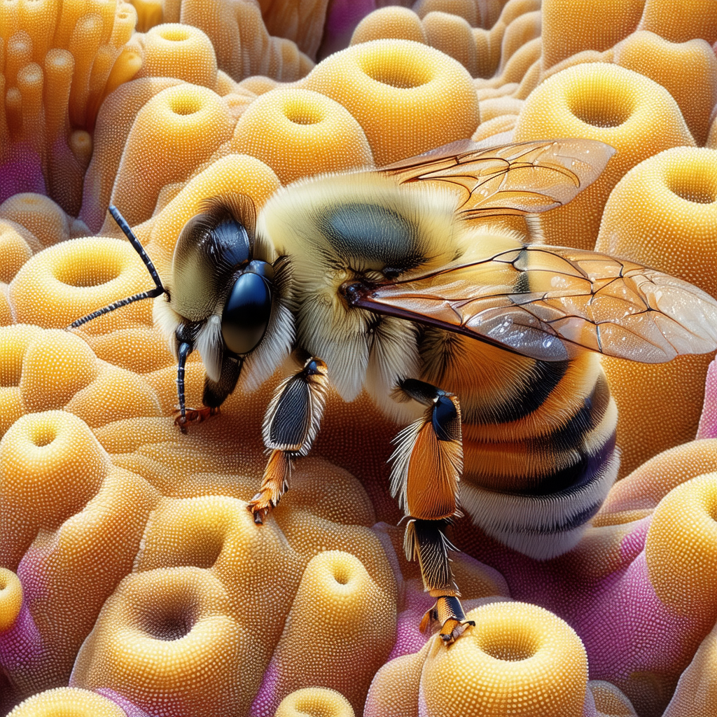 Close-up of a bee standing on a coral reef