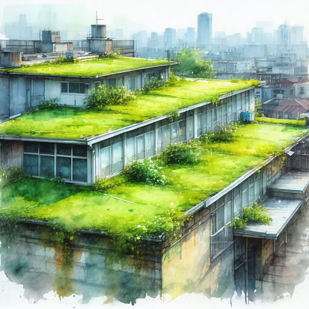 Large building with a green roof, which is covered in grass