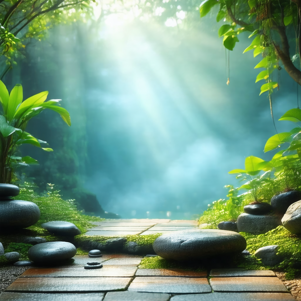 Serene forest scene with a path leading through the woods