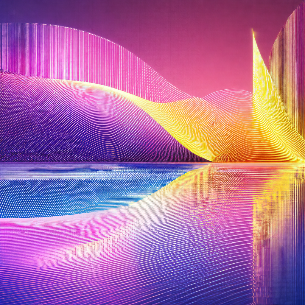Large, colorful sculpture of a wave, situated in a body o...