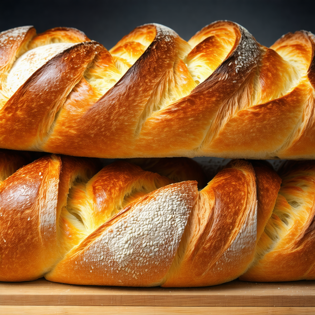 Wooden table with two loaves of bread sitting on it