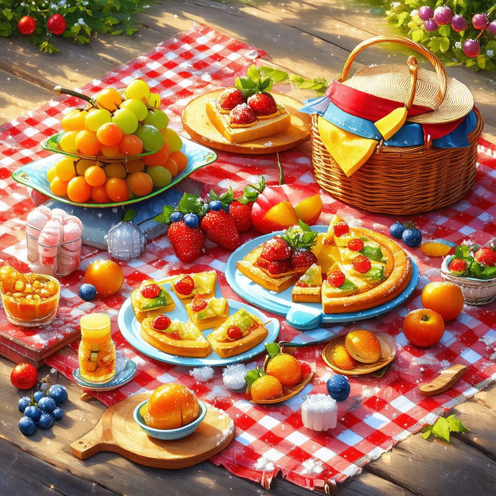 Dining table with a variety of food items and utensils