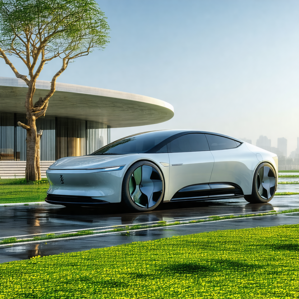 Sleek, futuristic-looking car driving down a road