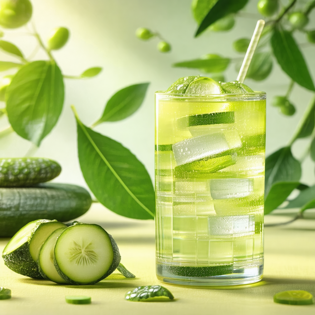 Glass filled with a green beverage, possibly a cocktail o...