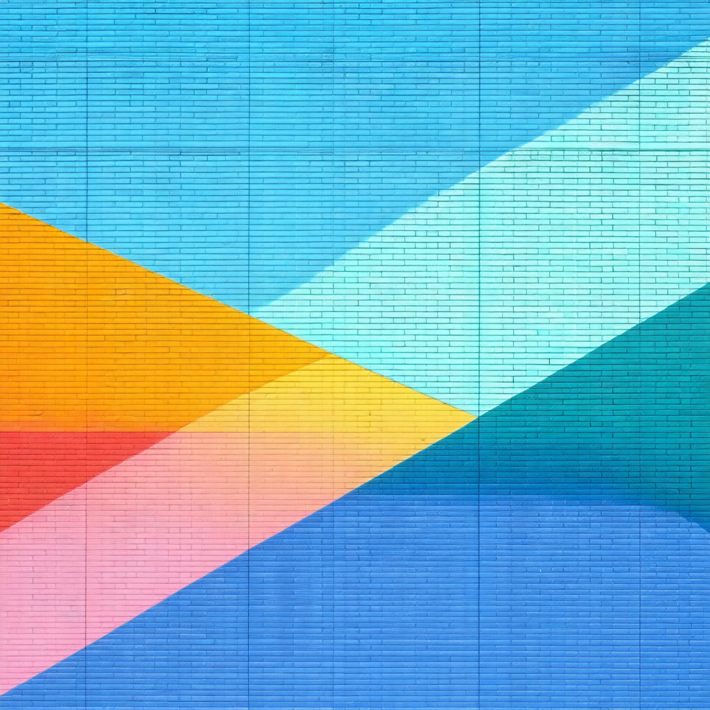 Large blue wall with a colorful design