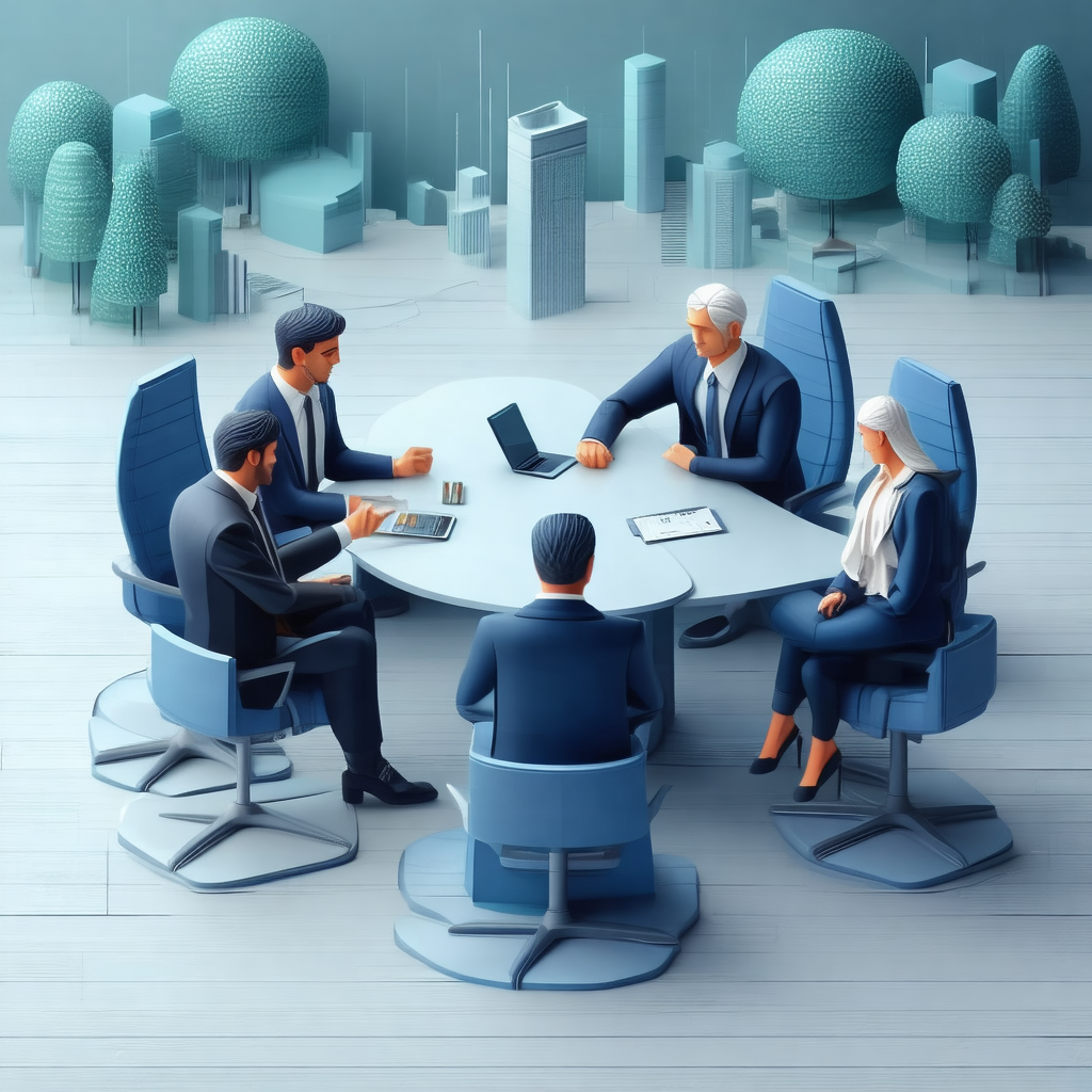 Computer-generated (cgi) scene of a group of people sitti...