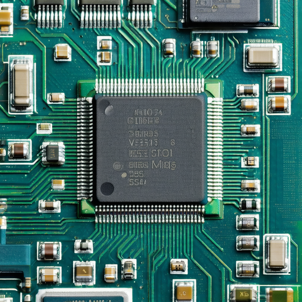 Close-up of a computer chip, which is the central compone...